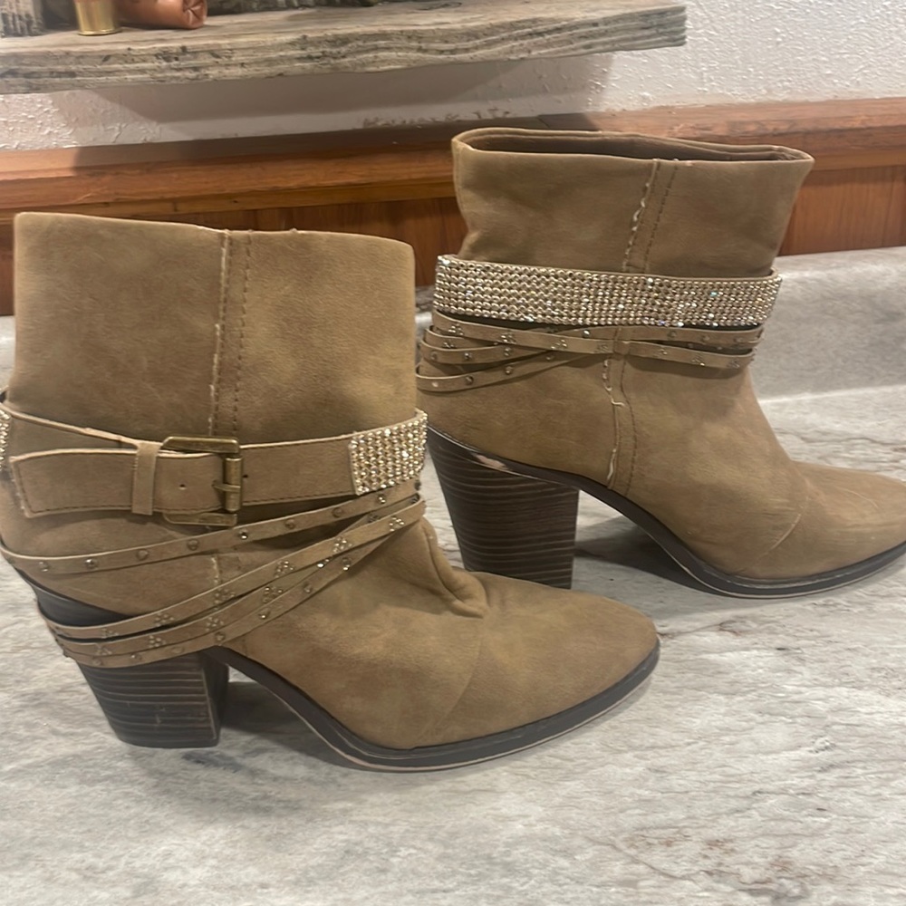 Brown Sparkle Womens Heeled Booties size 9.5